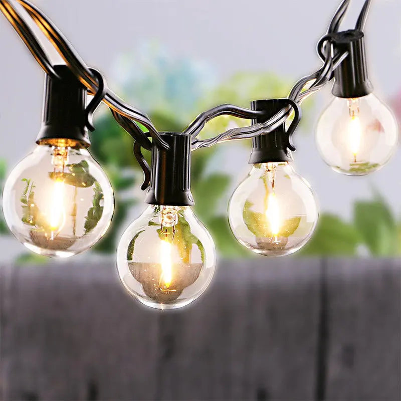 LED G40 Solar Garland LED Filament String Light, String lights and extra bulbs: 5.5M (10 bulbs) + 7.6M (25 bulbs) + spares.