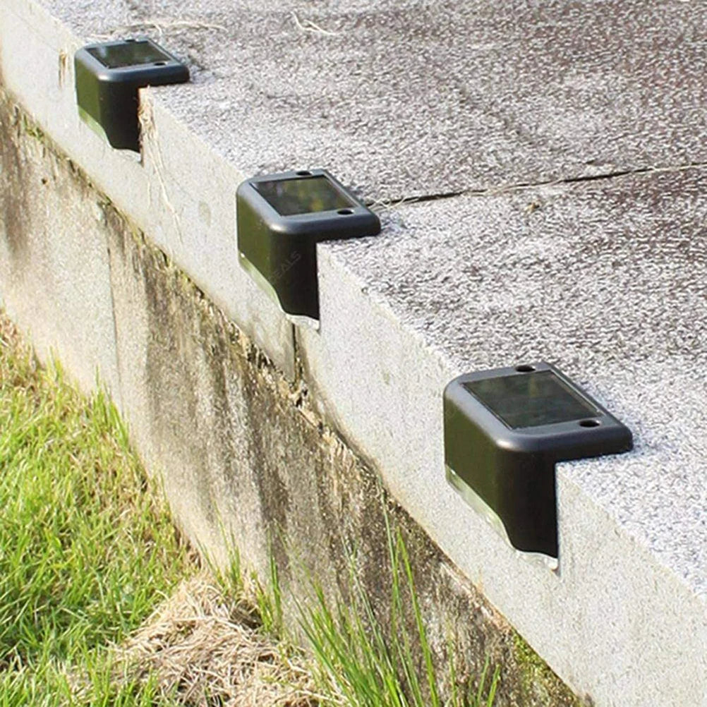 Durable solar-powered stair light with ABS shell, resistant to rain, wind, and snow.