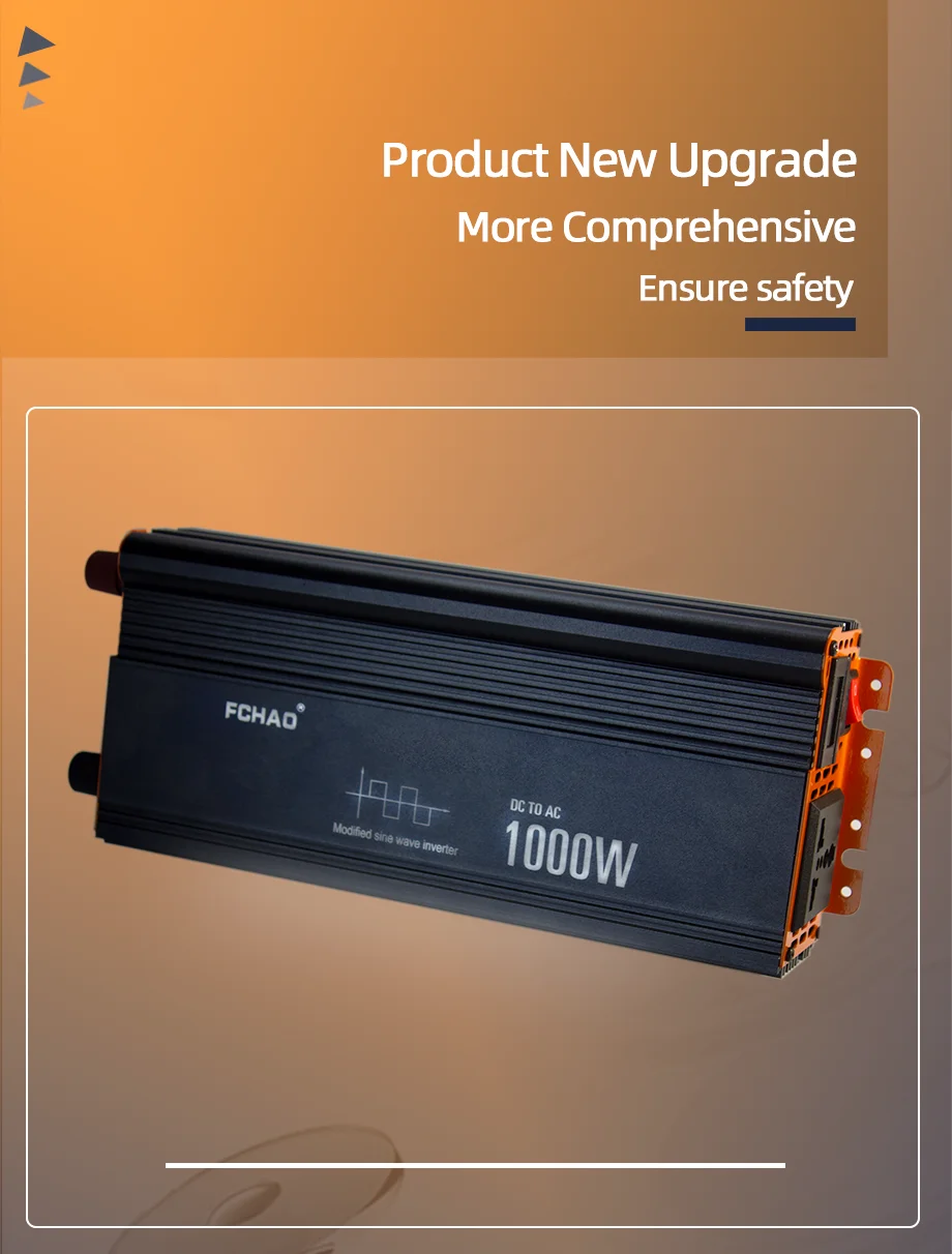 FCHAO 1000W Ups Modified Sine Wave Inverter, Sine wave inverter converts DC power to AC, ensuring safety and reliability.