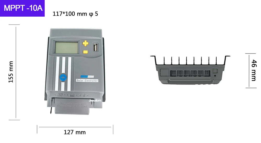 Jesudom MPPT solar controller for lithium lifePO4, suitable for thermal, charger, lighting, and solar system applications.