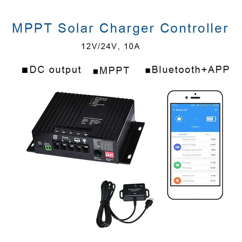 MPPT Solar Charge Controller, MPPT Solar Charger Controller with Bluetooth Connectivity for Monitoring and Control.