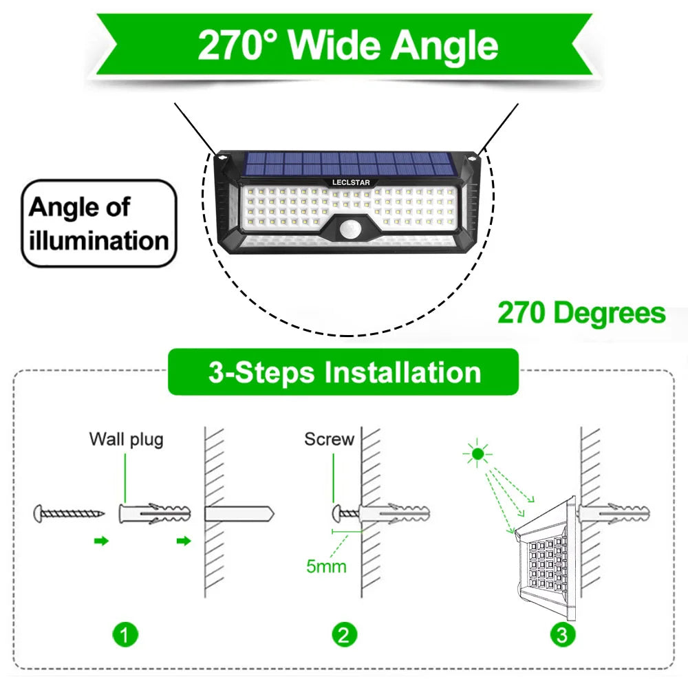 268 LED Reflector Solar Power Patio Light, Sleek outdoor lights with wide-angle illumination and easy installation options.