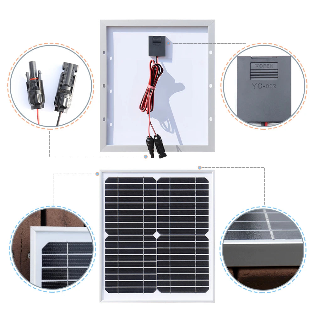 10W Rigid Solar Panel, Keep away from harsh chemicals; this solar panel kit requires safe handling to ensure optimal performance.
