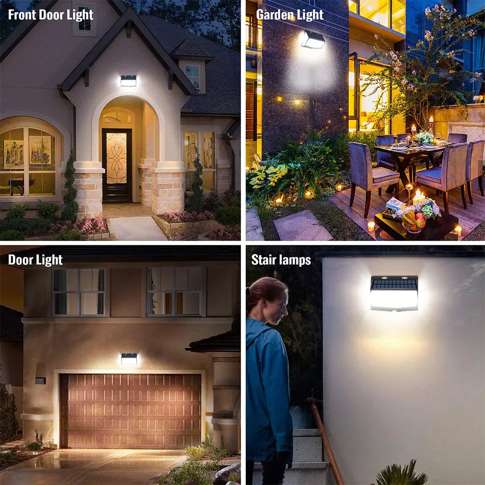 Elegant outdoor lighting for front doors, gardens, and stairways with solar-powered LED illumination.