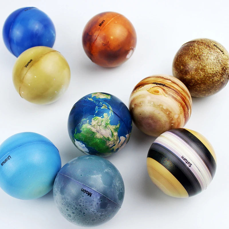 Space-themed toys for learning about planets and reducing stress.