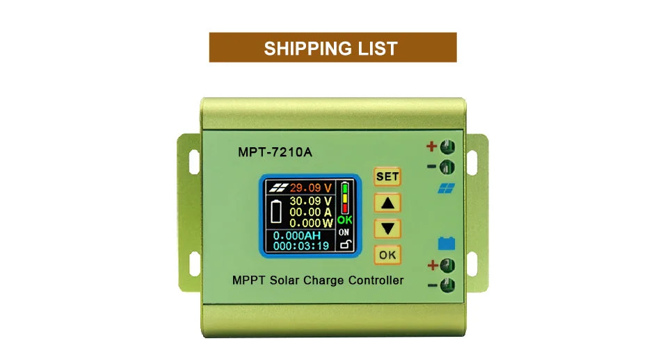 JUNTEK MPT-7210A mppt controller, JunTek Shipping List: MPT-7210A Solar Charge Controller Kit, Date: Sep 30, Time: 3:19 AM
