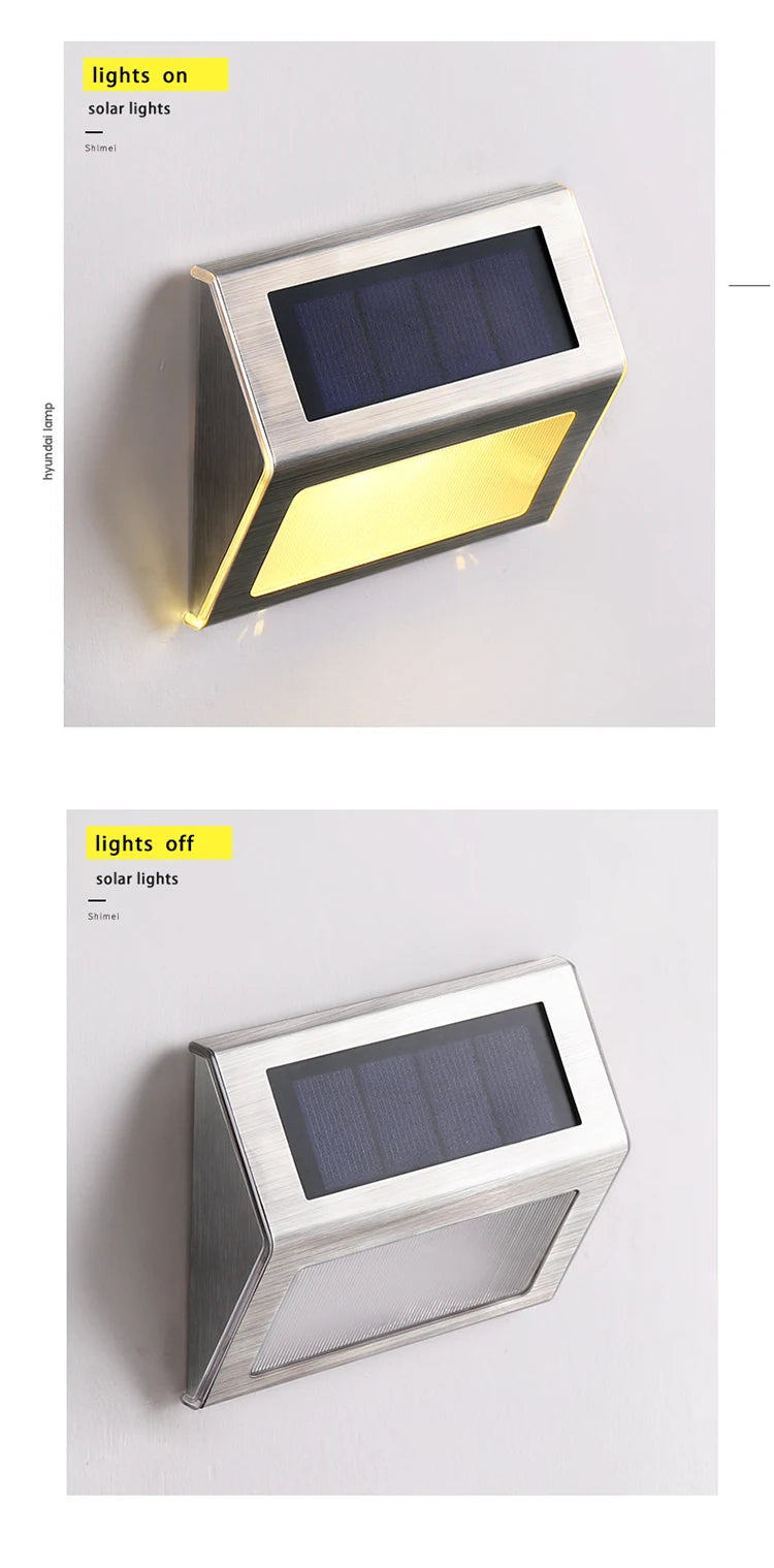 2pcs Solar Step Light, Waterproof solar-powered LED lights illuminate stairs and paths at night with rechargeable energy.