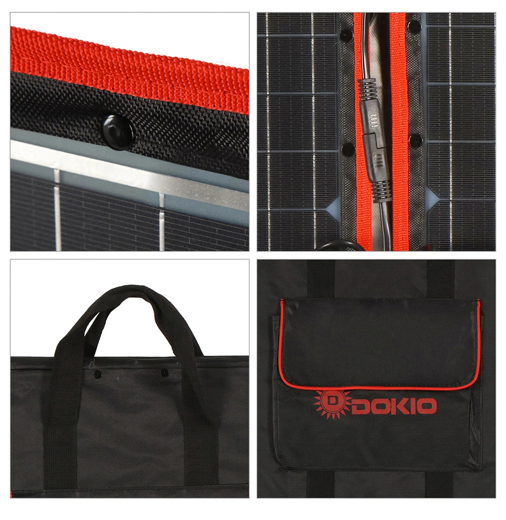 Dokio Flexible Foldable Solar Panel, Portable power source with foldable design for camping, hiking, and emergency charging.