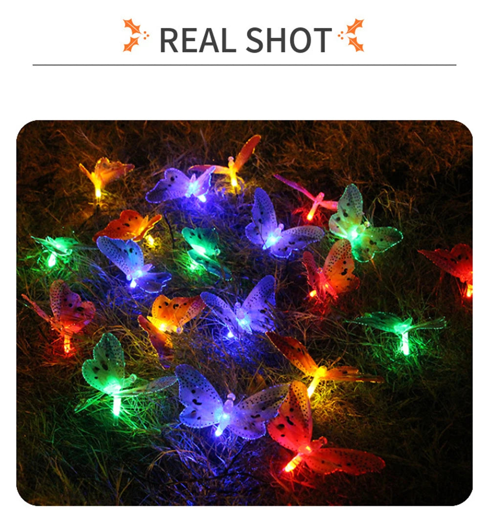 Garden Solar Lamp Butterfly String Light, Easily switch between modes with a press of the mode button.