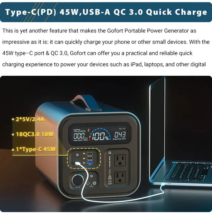 FF Flashfish UA550, Quick charging for phones, tablets, and laptops with Type-C port and QC 3.0 tech.