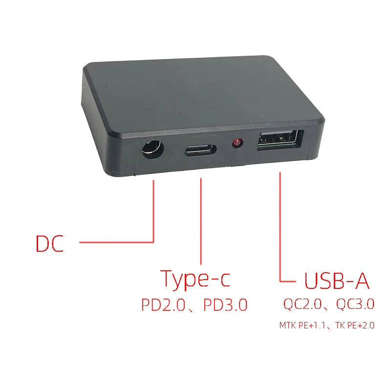 100W QC3.0 Fast Charge Solar Panel, Multi-port charging device with DC Type-C, USB-A, PD 3.0, QC 2.0, and QC 3.0 protocols.