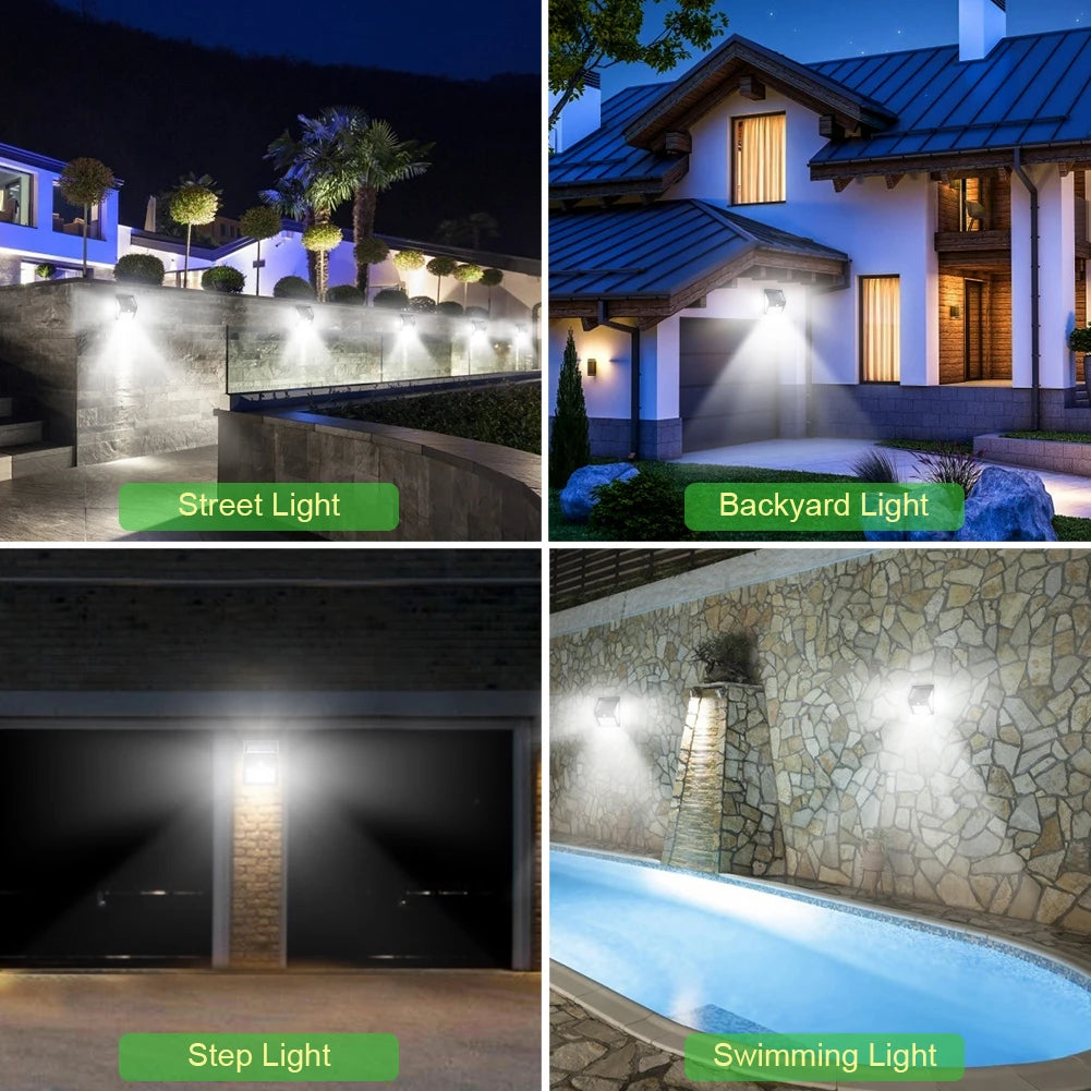 228 144 LED Solar Light, Elegant outdoor lighting for pathways, backyards, or pools with motion-sensitive solar power.