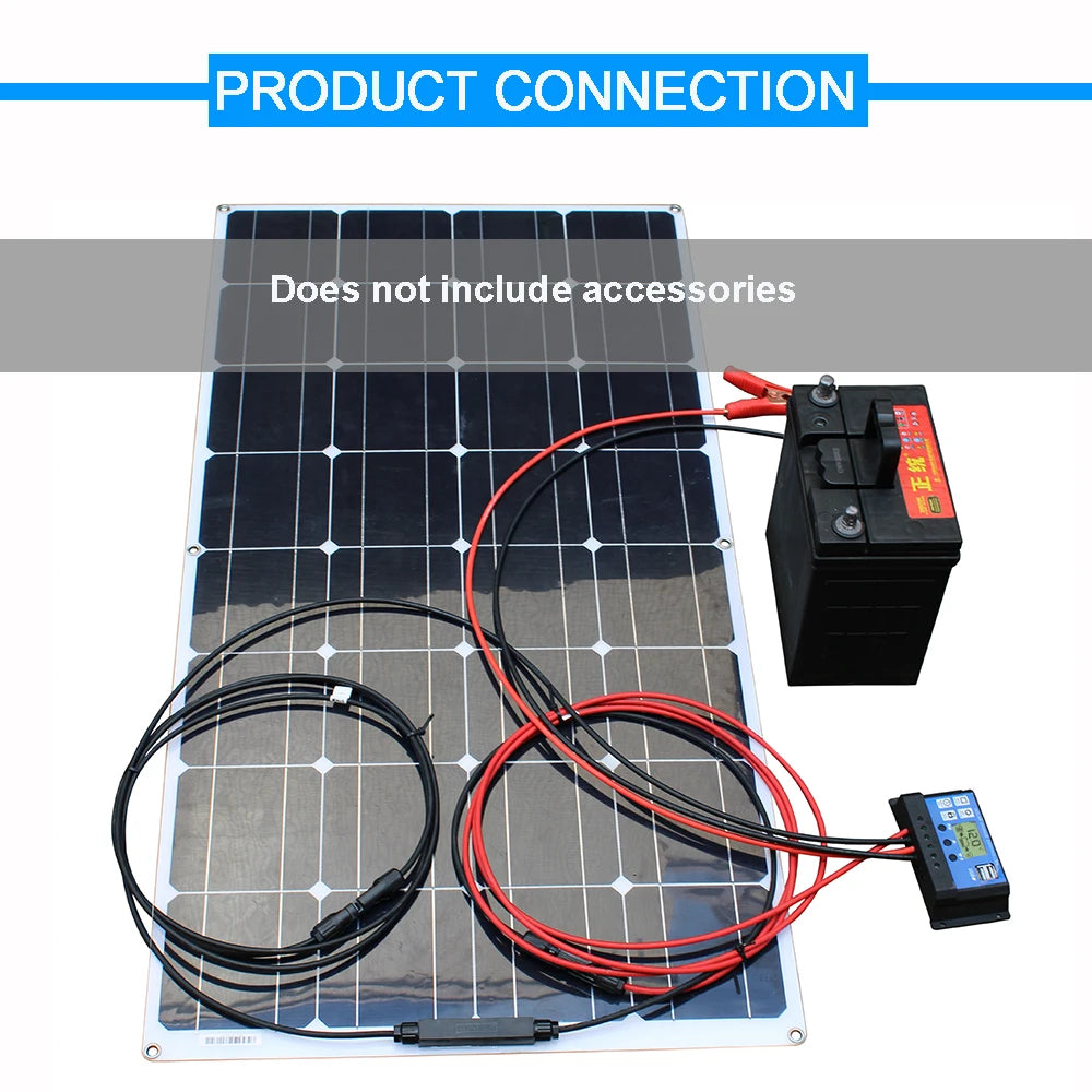 12V Flexible Solar Panel, Product connection only. No accessories included.