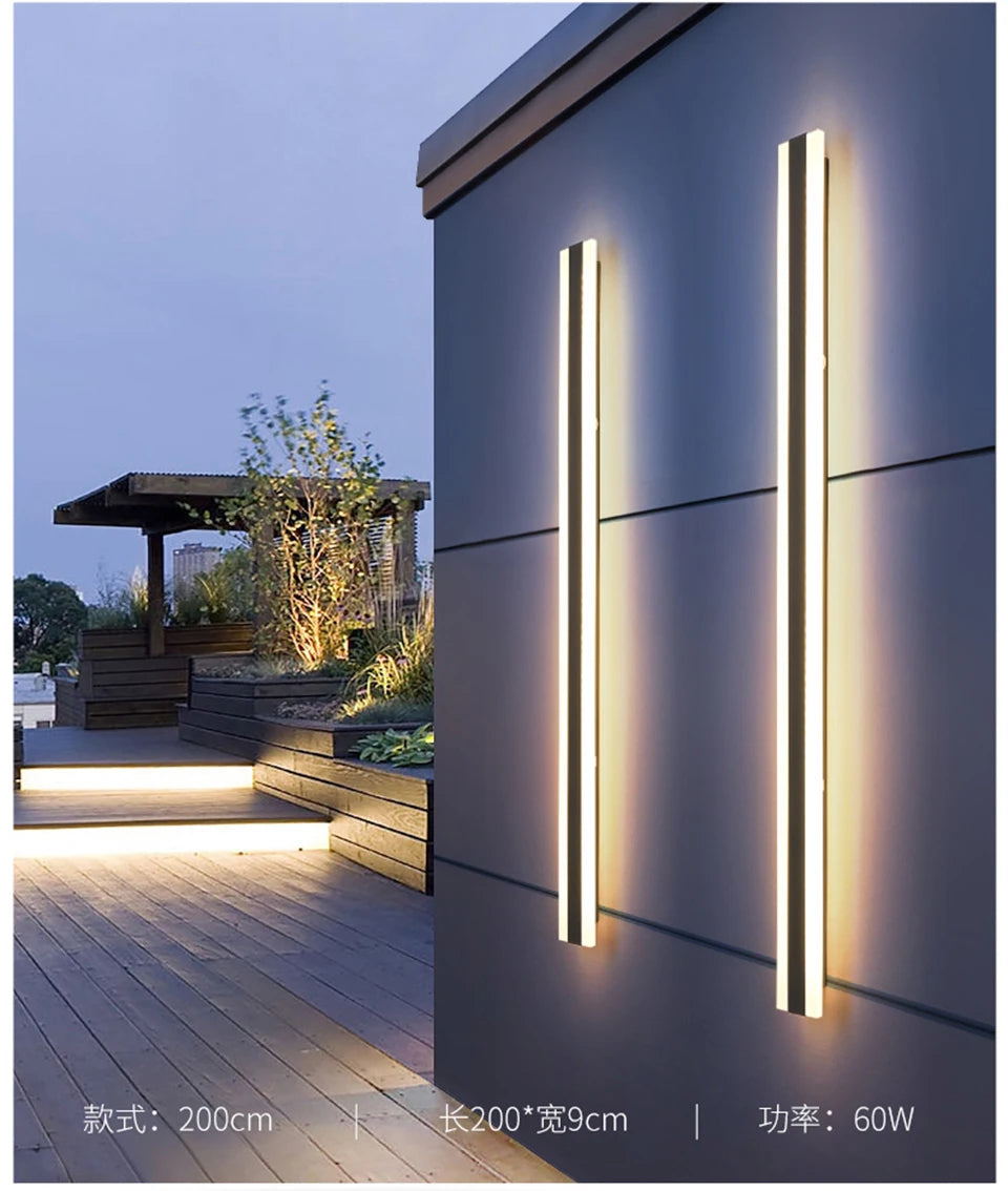 Waterproof outdoor wall lamp LED Long Wall light, Dimensions: 200cm x 20cm, Lighting: 60W