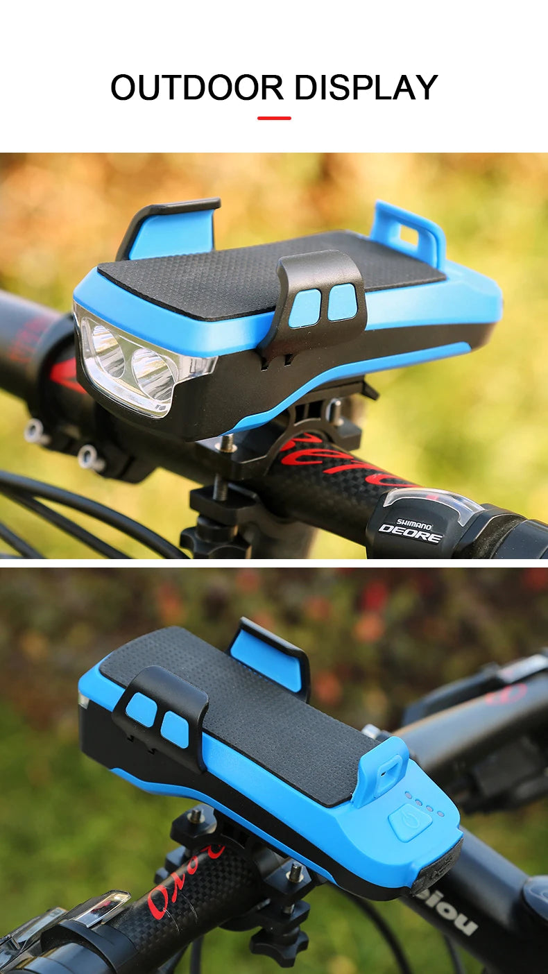 5 IN 1 Led Bicycle Light, Outdoor display features Shimano Deore logo.
