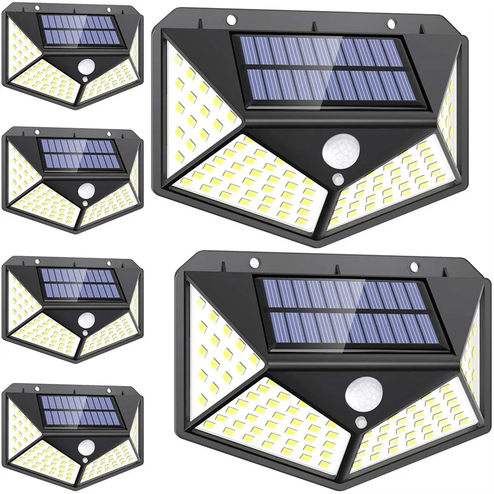 100 Led Solar Light, Outdoor solar-powered light with motion sensor and wide-angle coverage.