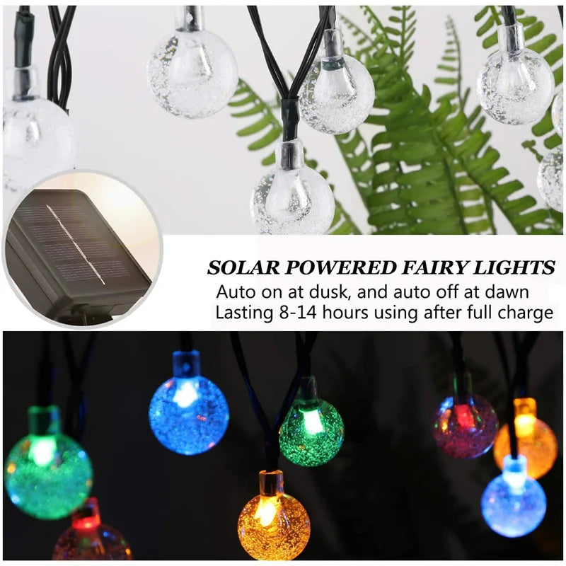 Solar String Light, Solar-powered light automatically turns on at dusk and off at dawn.