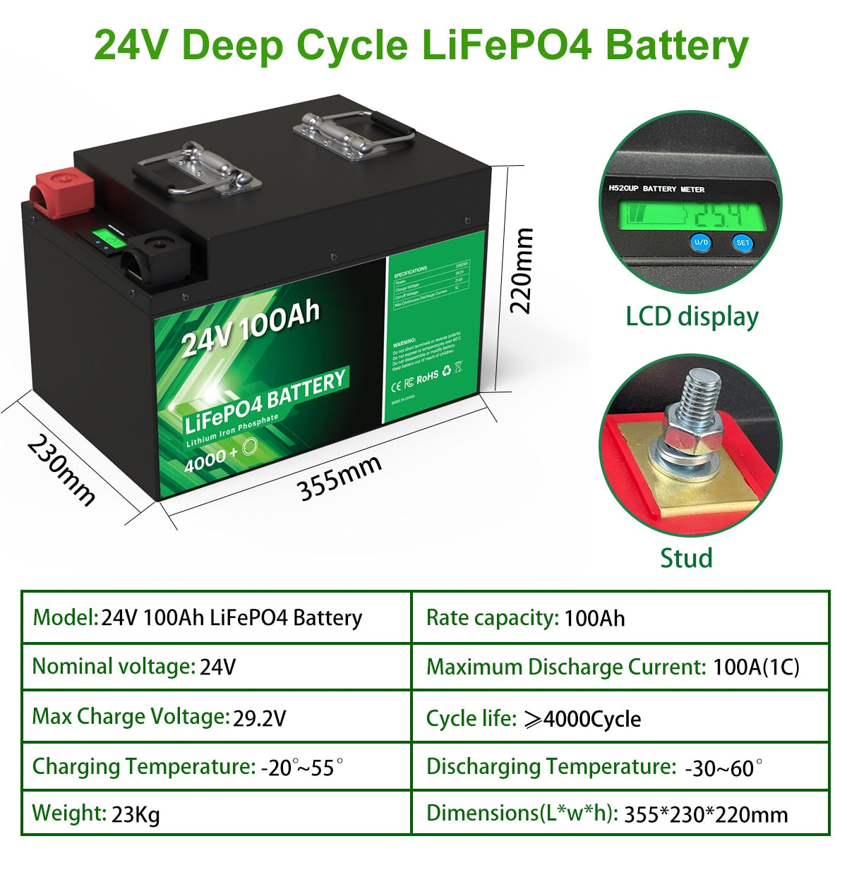 24V Deep Cycle LiFePO4 Battery Hszcup
