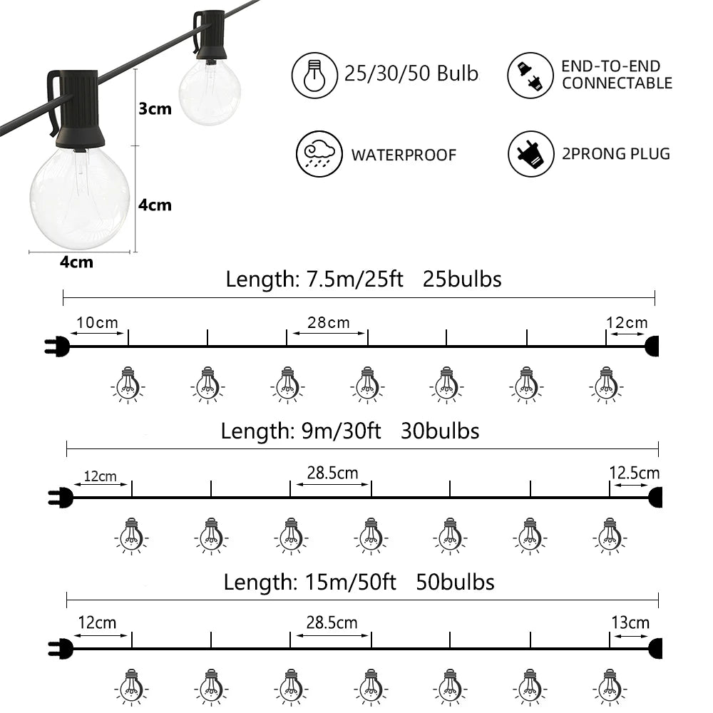 50FT 30FT 25FT Patio string light