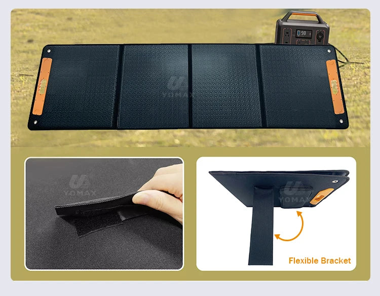 100W Portable Solar Panel, Efficiently charges power stations under bright sunlight, ideal for outdoor use.