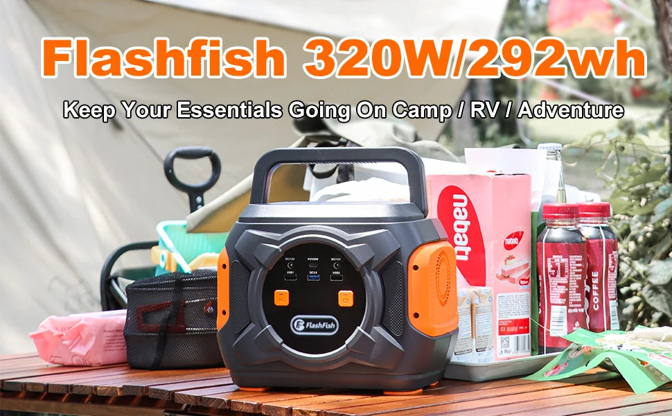 FF Flashfish E200, Portable power source for camping, RVs, and outdoor adventures; outputs 230V AC.