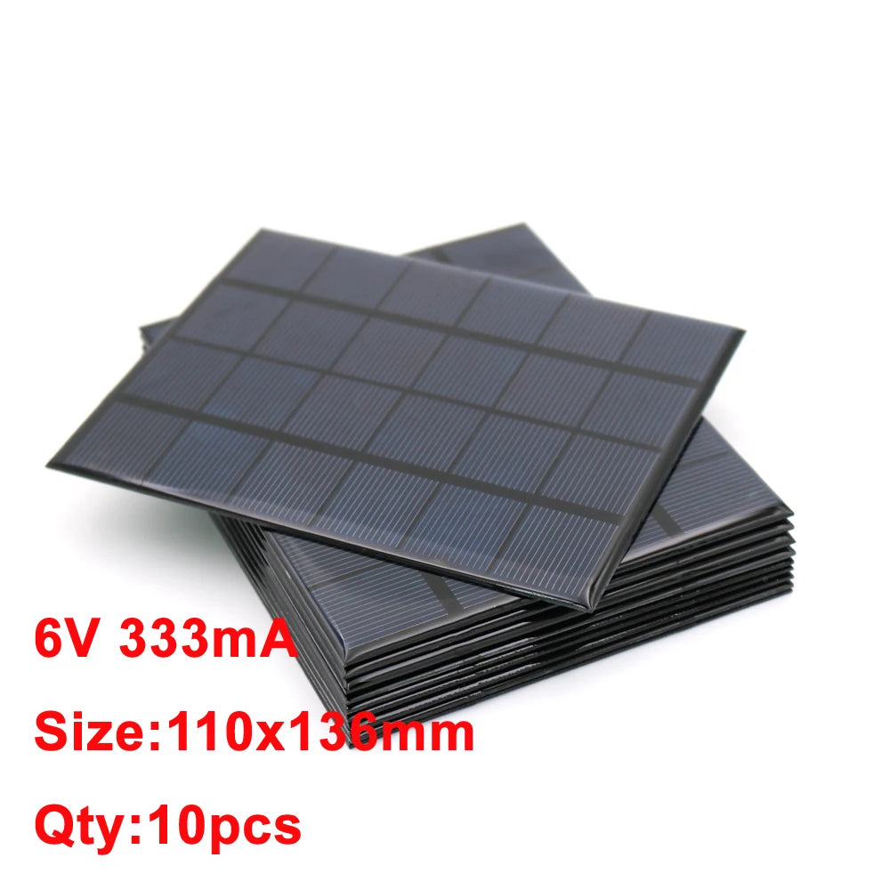 10PCS X DC Solar Panel, Customizable solar panels with varying sizes, originating from mainland China, producing up to 6V of power.