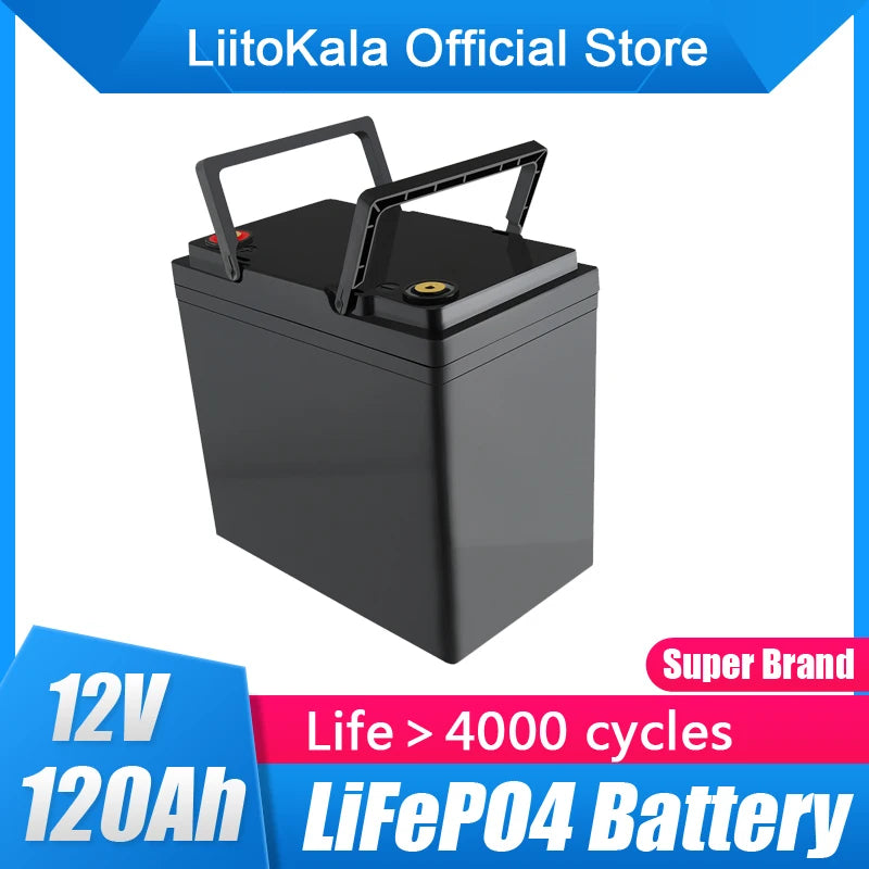 Reliable 12V 120Ah lithium iron phosphate battery for outdoor camping and RV use.