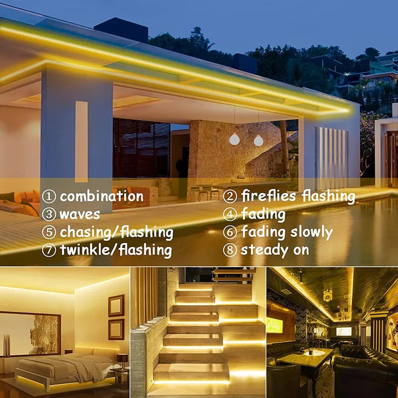 Solar Powered 3/4/5/10M Strip Light, Twinkling lights mimic fireflies' flashes, fading to steady glow.