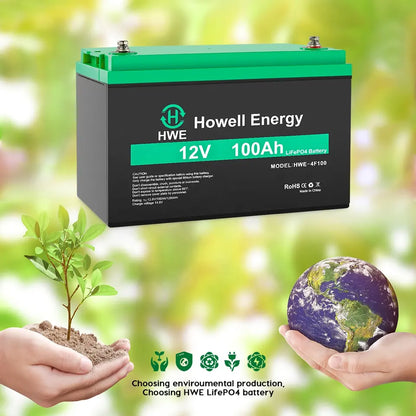 Howell 12v 100ah Battery - Rechargeable solar storage High capacity waterproof lifepo4 litium batteries with BMS for RV BOATS Golf Carts