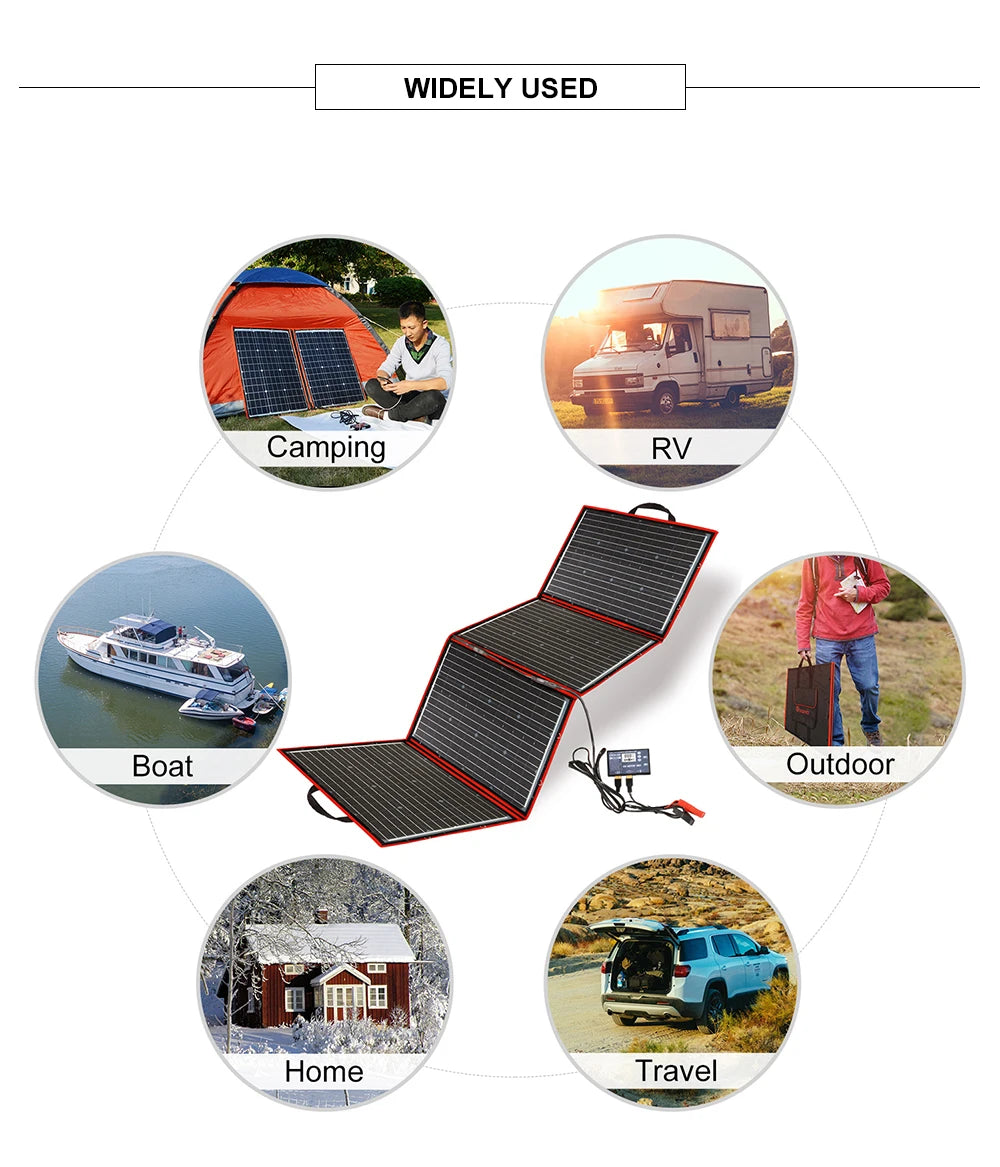 Dokio Flexible Foldable Solar Panel, Perfect for camping, RVs, boats, and outdoor use at home or travel.