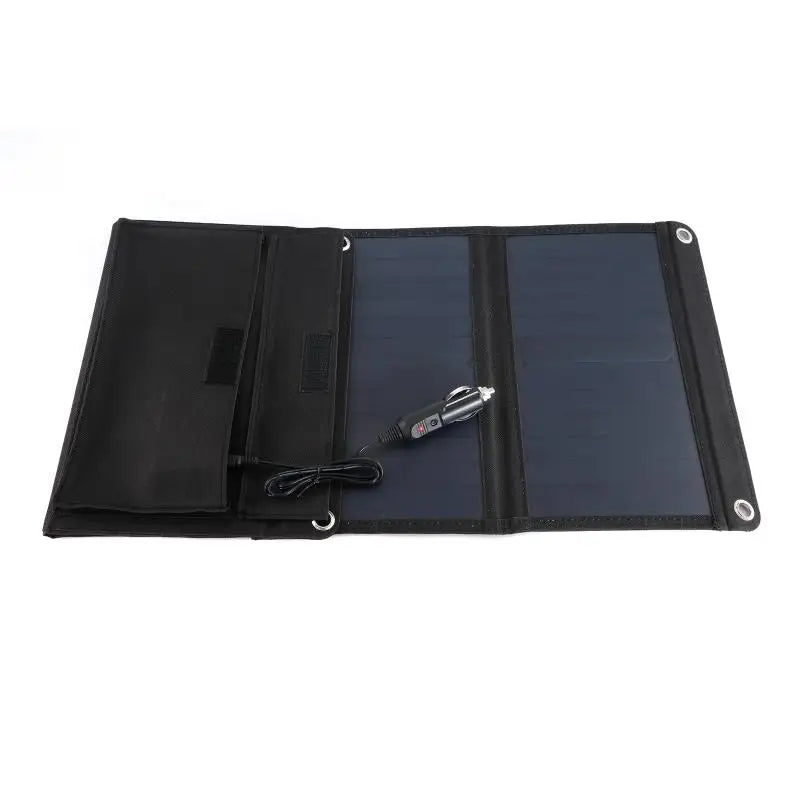 100W QC3.0 Fast Charge Solar Panel, Equipped with both DC alligator clip and cigarette lighter plug connections for flexible charging options.