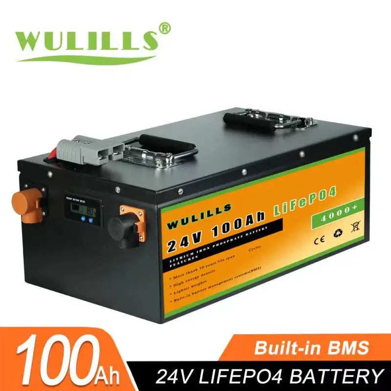 New Grade A 24V 100Ah 200Ah LiFePo4 Battery, LiFePo4 battery pack with built-in BMS, ideal for solar boats, available in 100Ah or 200Ah capacity.