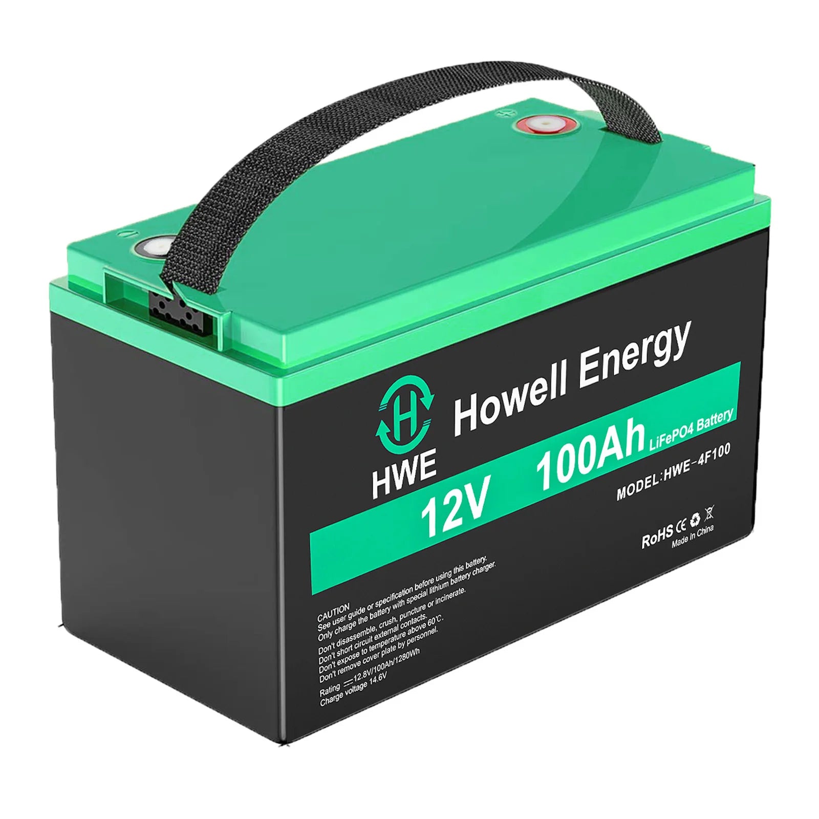 Howell 12v 100ah Battery, High-capacity solar storage solution with built-in BMS for RVs, boats, and more.