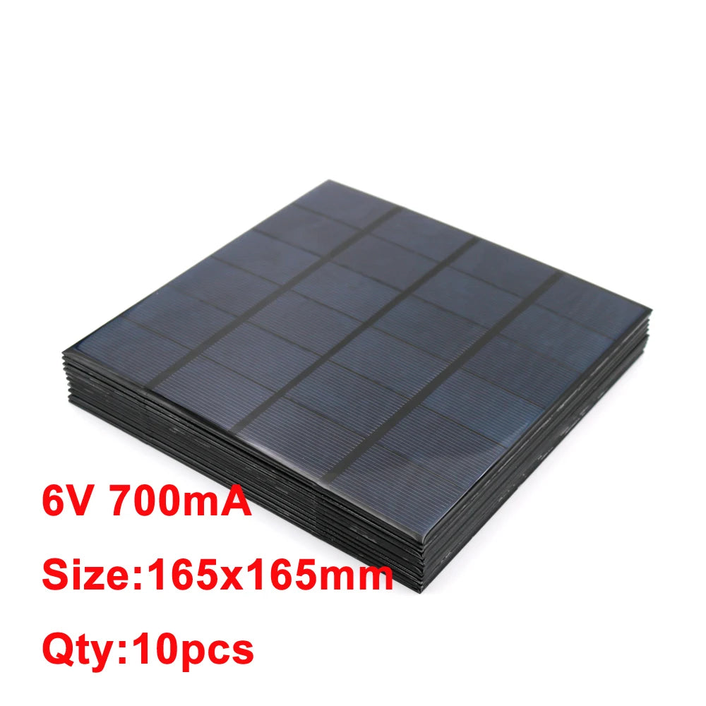10PCS X DC Solar Panel, China-made 6V solar panel with customizable specifications and one panel, as seen in images.