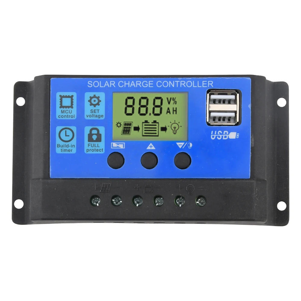 12V 24V PWM Solar Batteries Controller, Advanced solar charge controller with auto voltage reg, timer, and protection for safe and efficient energy harvesting.