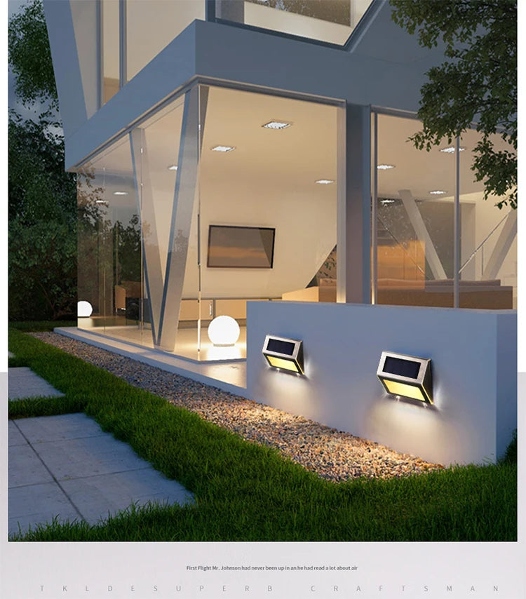 2pcs Solar Step Light, Solar-powered LED lights for outdoor use on garden stairs, paths, and walls.