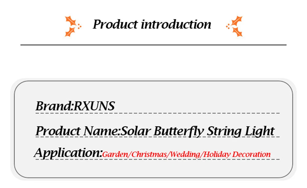 Garden Solar Lamp Butterfly String Light, Add a touch of whimsy to outdoor spaces with solar-powered butterfly lights.
