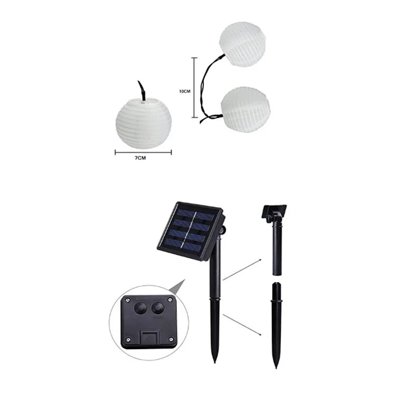 Solar Garland Lantern Festoon Fairy Led Light, Solar-powered LED lantern with adjustable length and color, waterproof, and auto-on/off features.