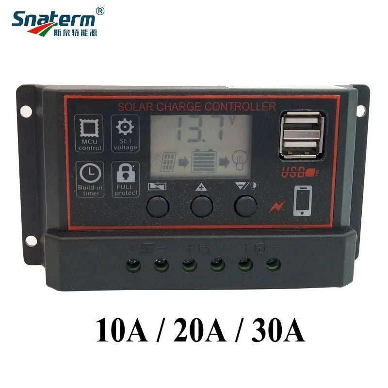 Solar charge controller with MCU, controls voltage, supports up to 30A, ideal for large-scale projects.