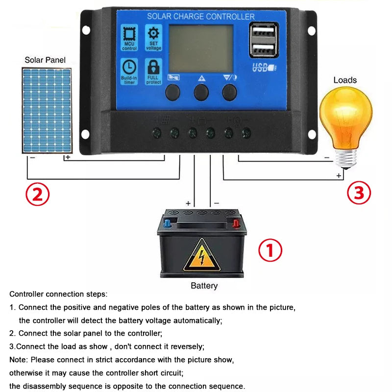 Charge your battery with our solar power system through simple steps and careful connections.