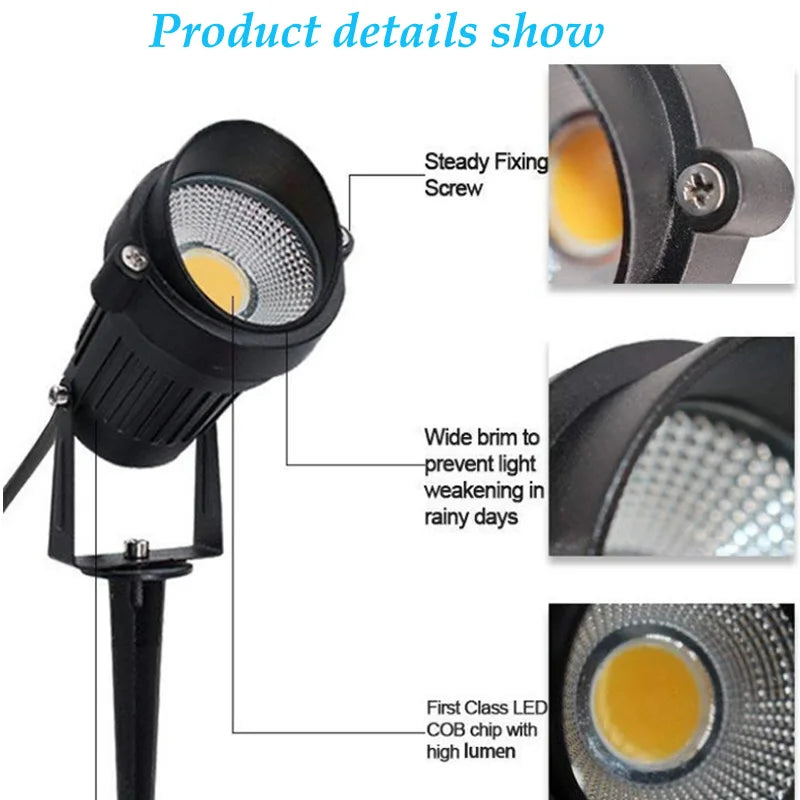 LED COB Garden light, Waterproof and bright: sturdy screws ensure seal integrity, LEDs remain luminous in rain.