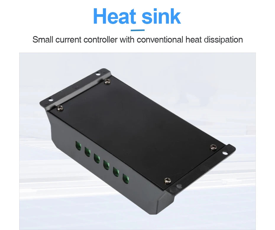 Solar PV Charge Controller, Compact heat-sink design for efficient heat dissipation in small current controllers.