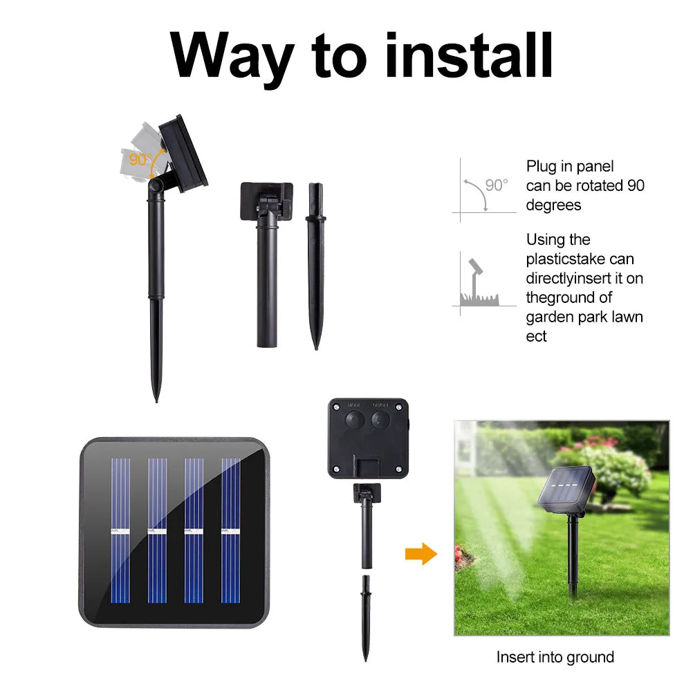 Solar Led Light, Easy installation: rotate and insert stake for secure hold in garden, lawn, or park.