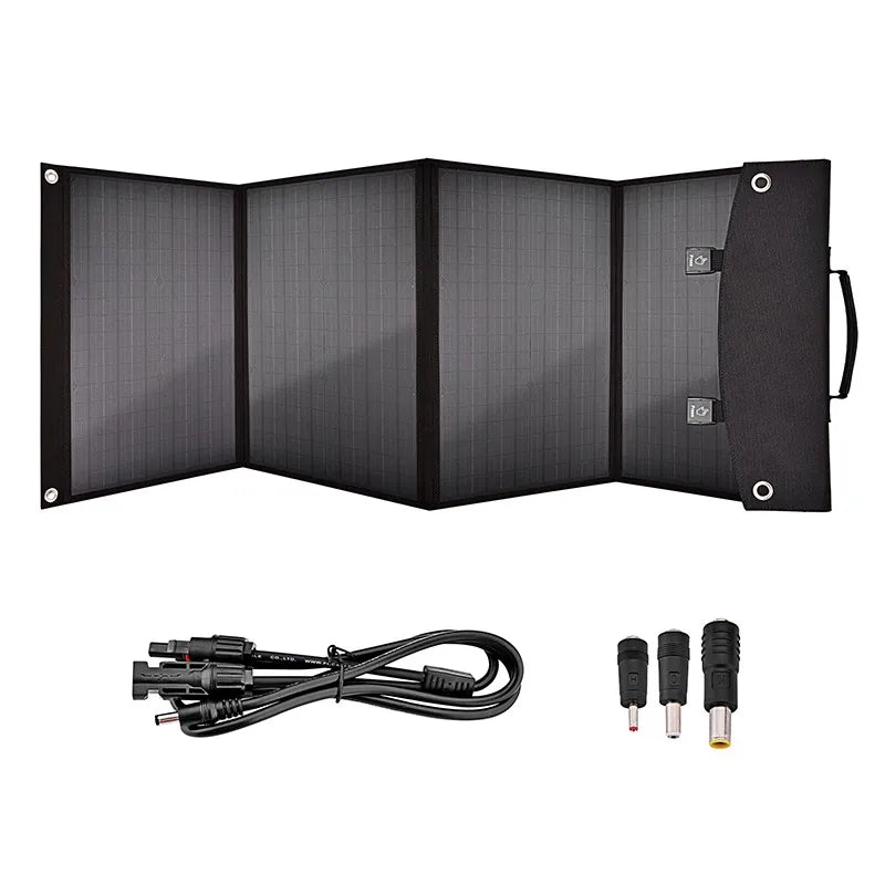 80W Portable Solar Panel, Portable charger for emergency use with 5V USB output for phones, tablets, and more.