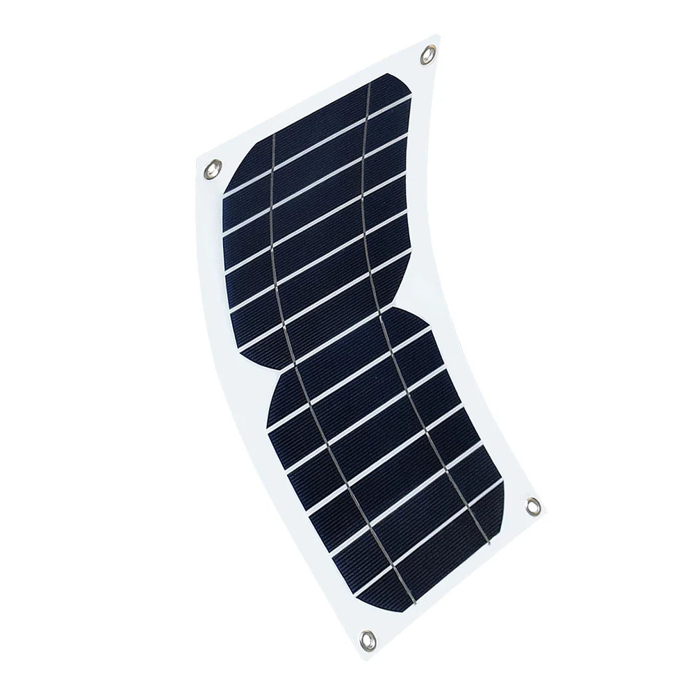 5W Solar Charger Flexible Solar Panel, Features a carabiner for easy portability and four suction cups for secure mounting.