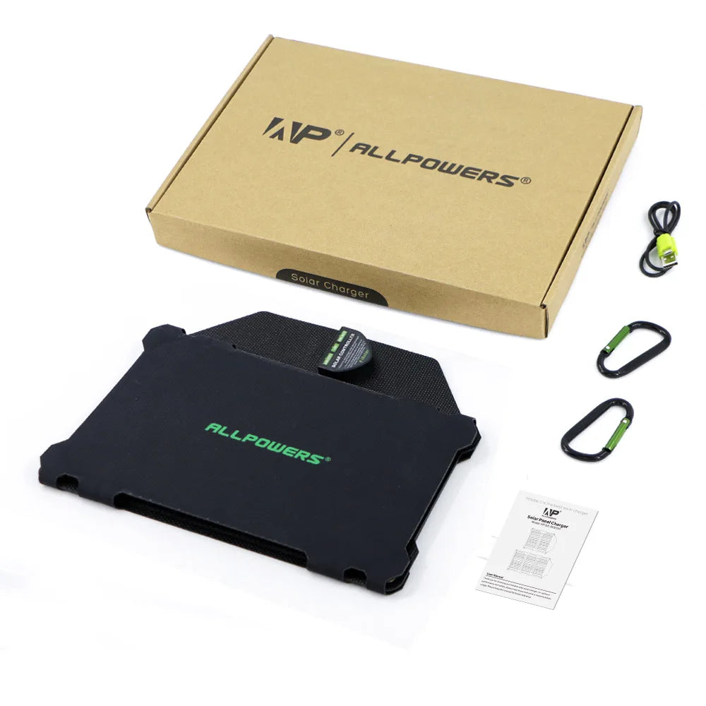 ALLPOWERS Newest 21W Solar Panel, Portable solar charger for iPhones/iPads with dual USB ports and efficient solar panels.
