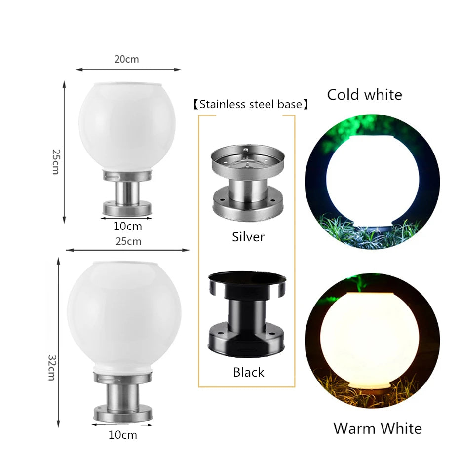 Modern lamp with cold or warm white LEDs, stainless steel base, and silver/black design.