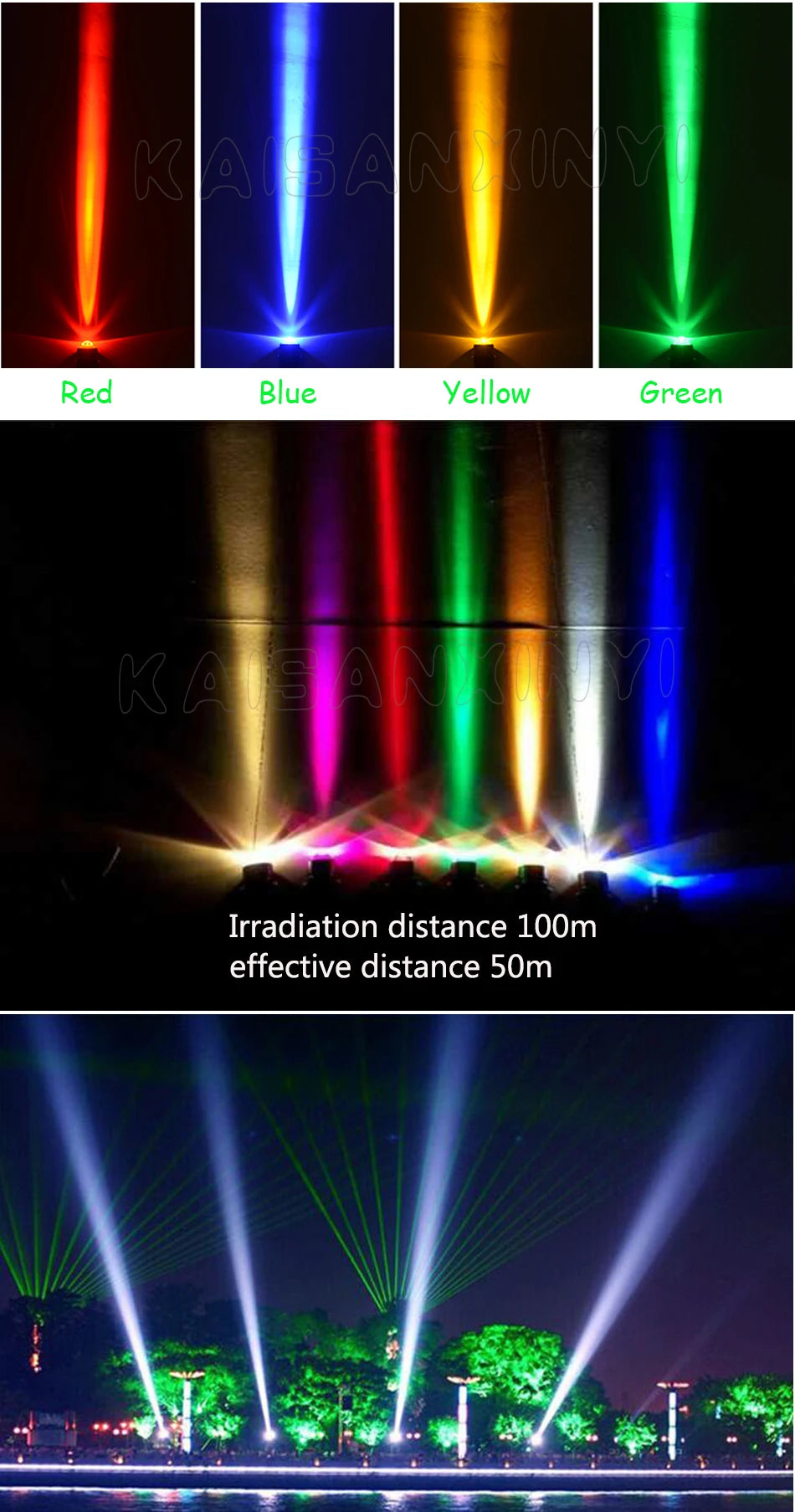 Waterproof LED lawn light with focused beam for outdoor use up to 100m.
