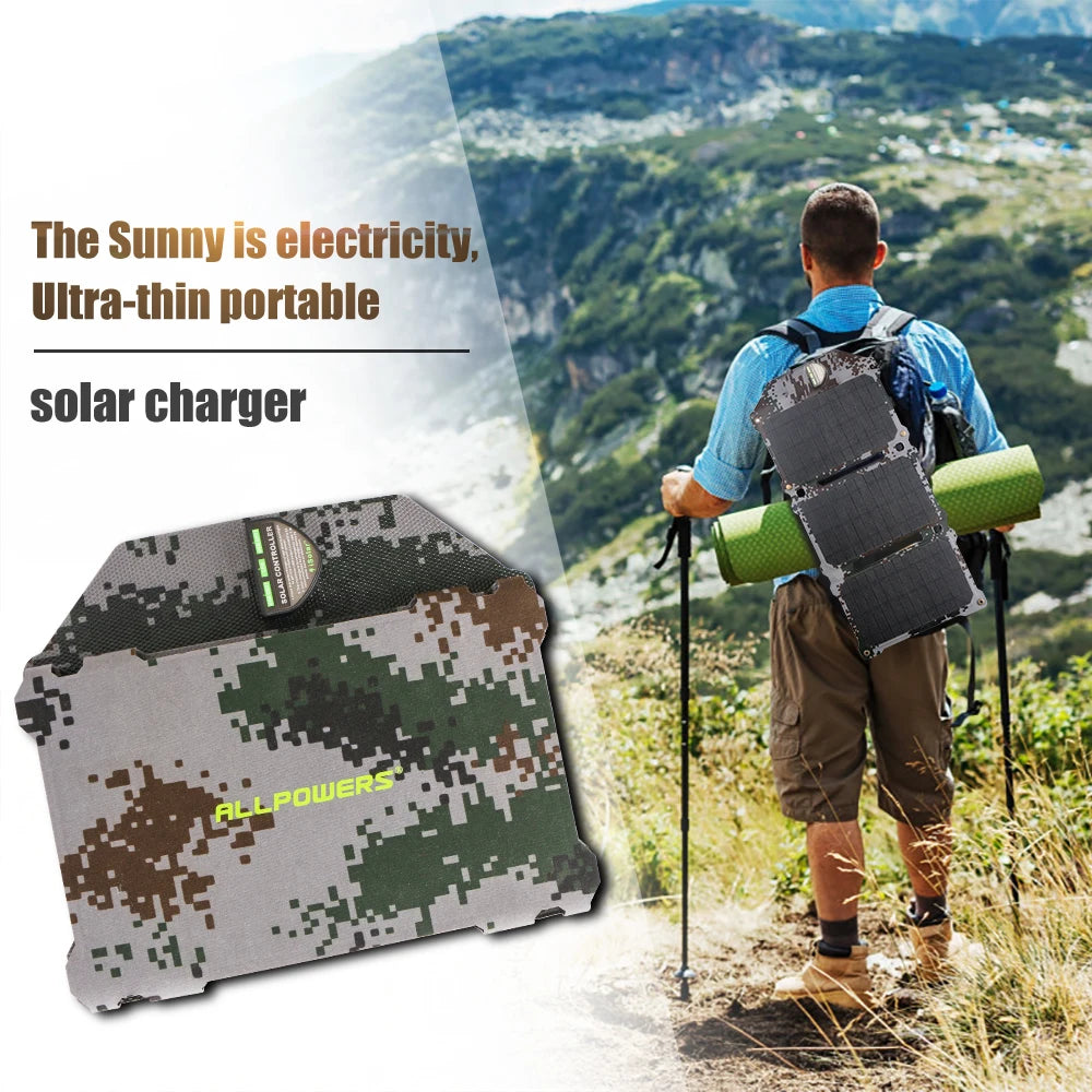 ALLPOWERS Newest 21W Solar Panel, Ultra-portable solar charger powers your devices with clean energy, perfect for outdoor adventures.