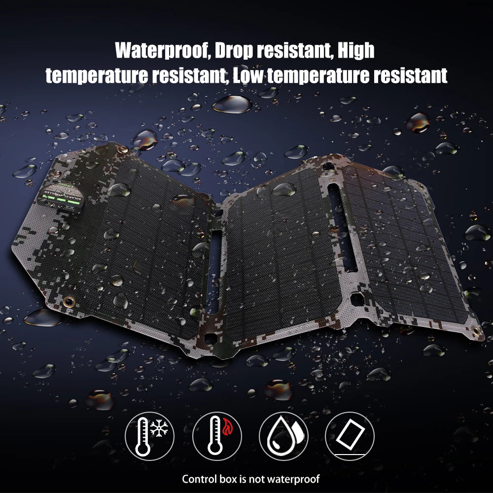 ALLPOWERS Newest 21W Solar Panel, Robust device with water-resistant, shock-absorbing, and extreme temperature capabilities, minus control box.